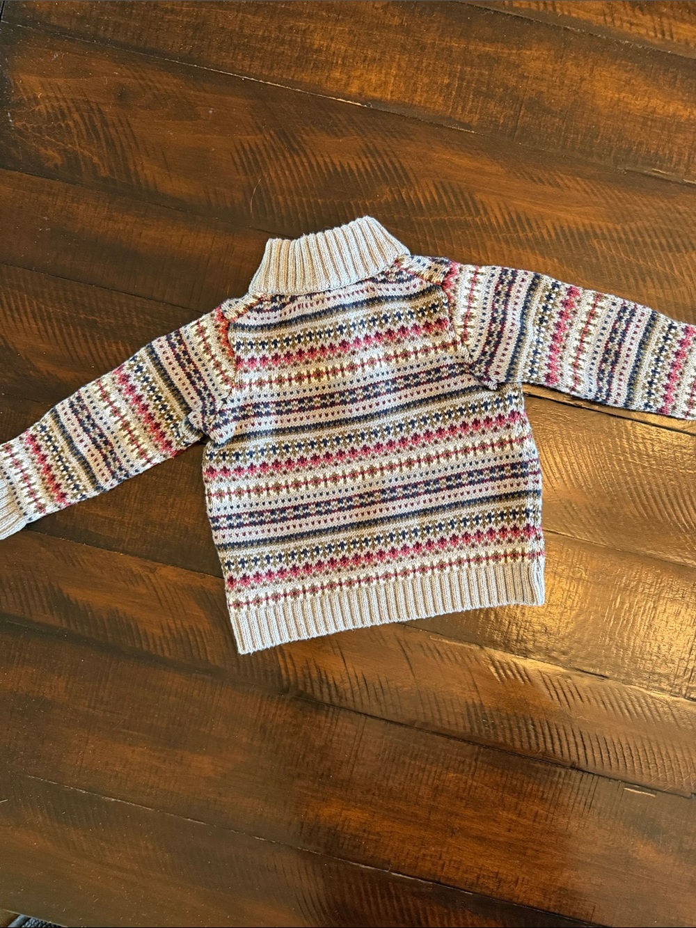 2 Kids Fair Isle Button Knit Sweater - Beige & Cream and Grey and Maroon - Picture 5 of 7